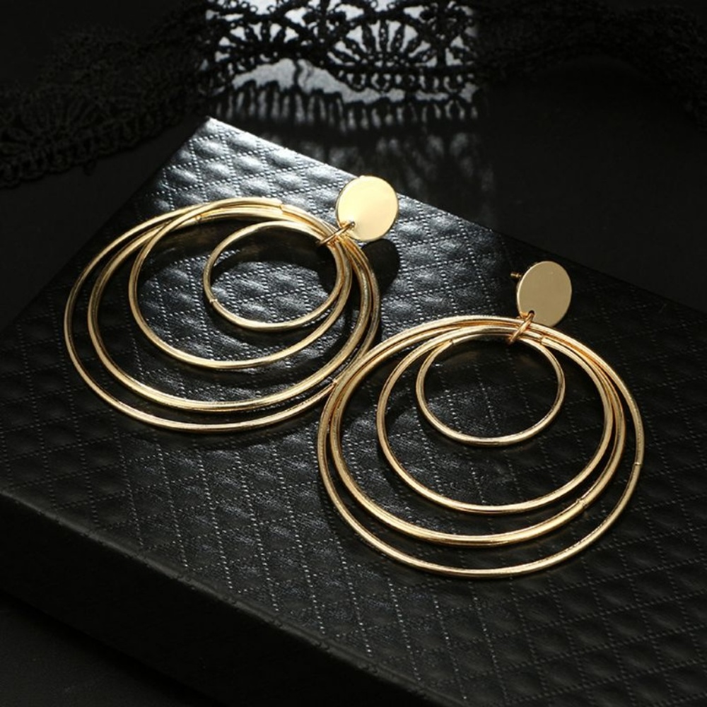 3/$30 Gold Multi Concentric Circles Hoop Earrings